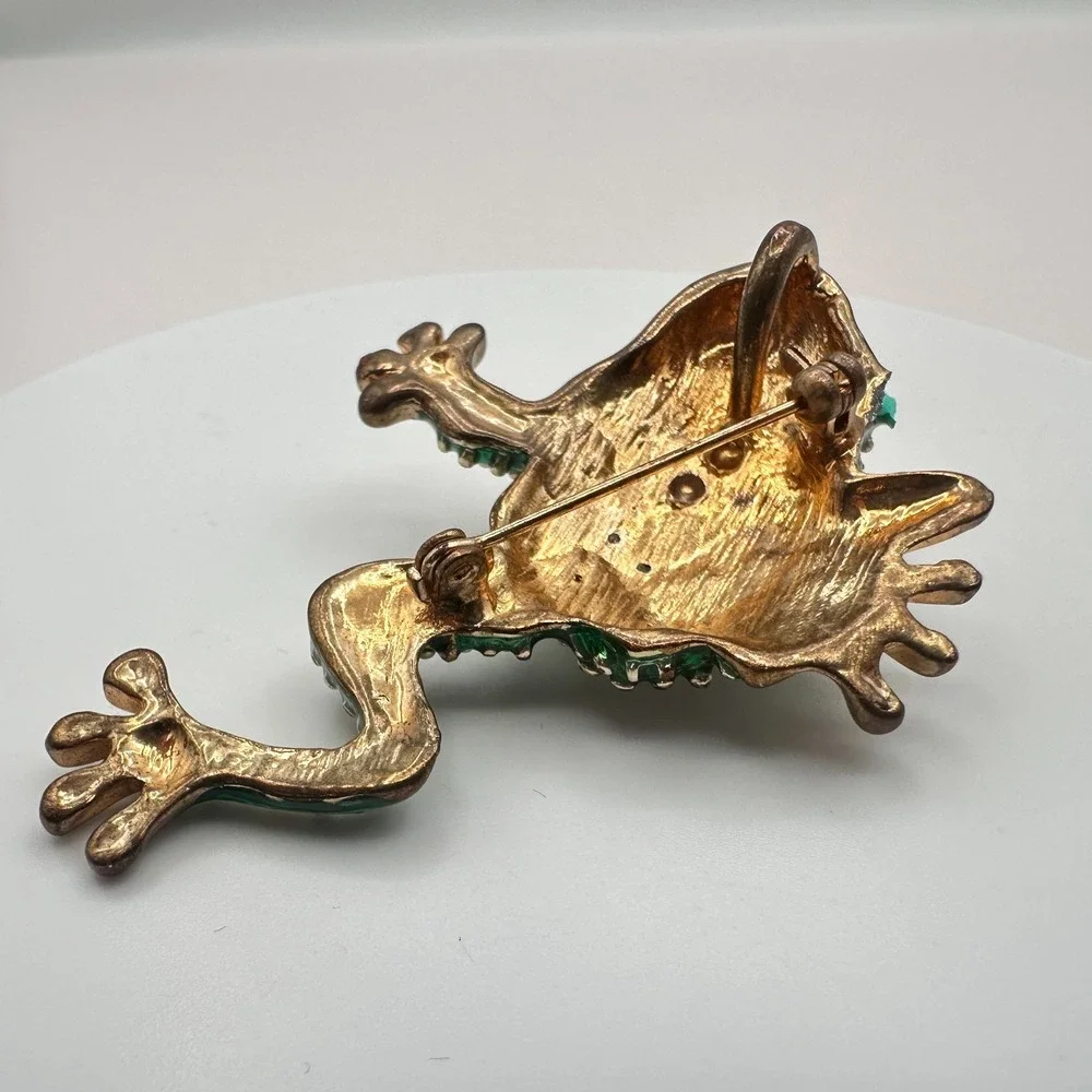 Vintage Y2K Gold Tone Frog‎ Clear Rhinestones Brooch Pin Women's Classic Jewelry